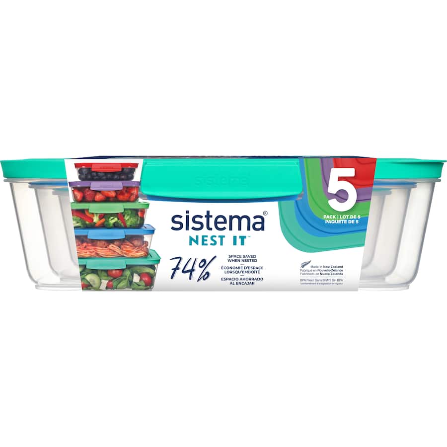 Clear BPA-free stackable containers designed for efficient kitchen storage, saving 62% space when nested. Ideal for meal prep.