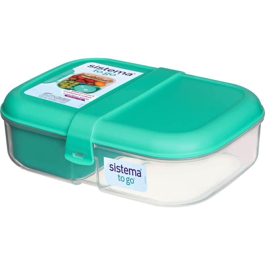 Sistema To Go Container Ribbon Lunch 1.1L with locking lid, removable compartments, and Mini Bite Pot for fresh meal storage.