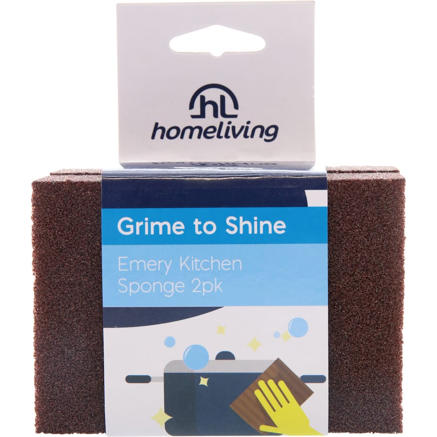 Homeliving Emery Kitchen Sponges in a 2-pack, designed for effective scrubbing of tough kitchen stains on all cookware.