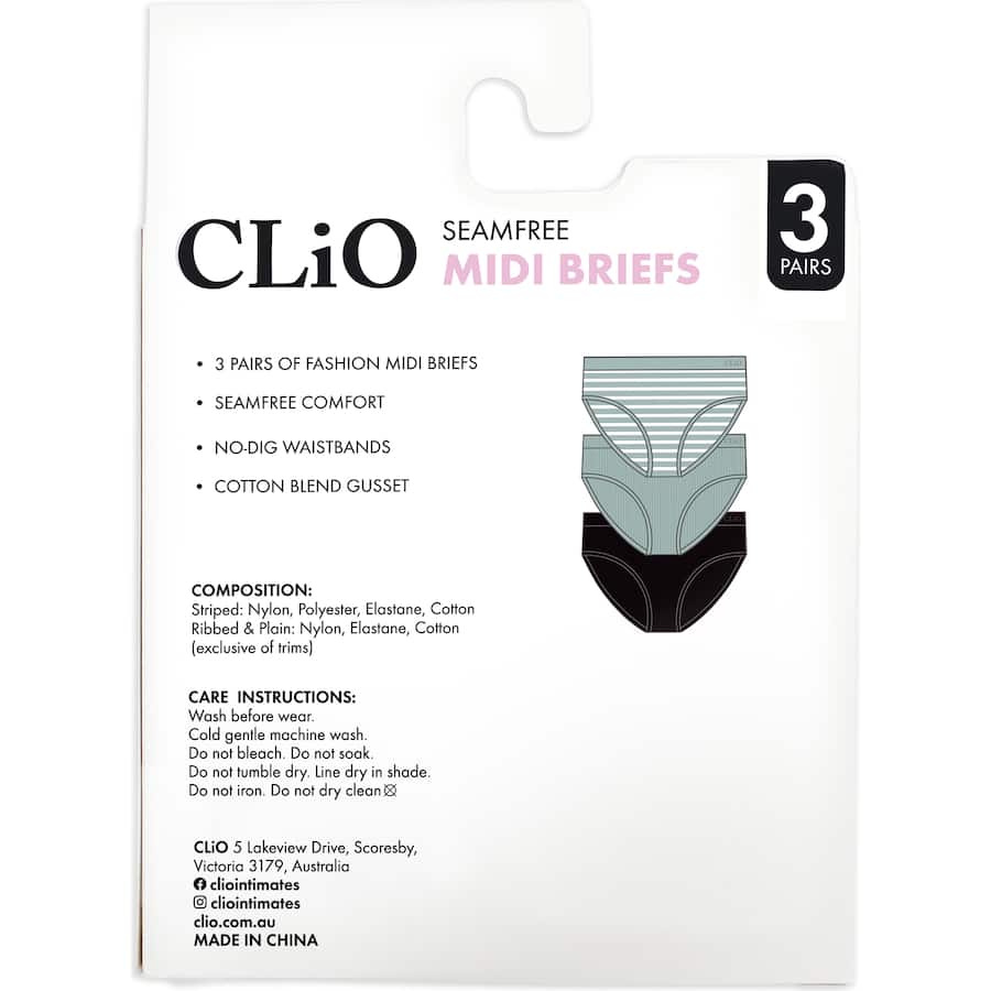 Clio Fashion Women's Underwear Midi Brief Assorted 10-12 3pack