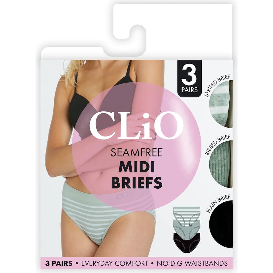 Clio Fashion Women's Underwear Midi Brief Assorted 14-16 3pack