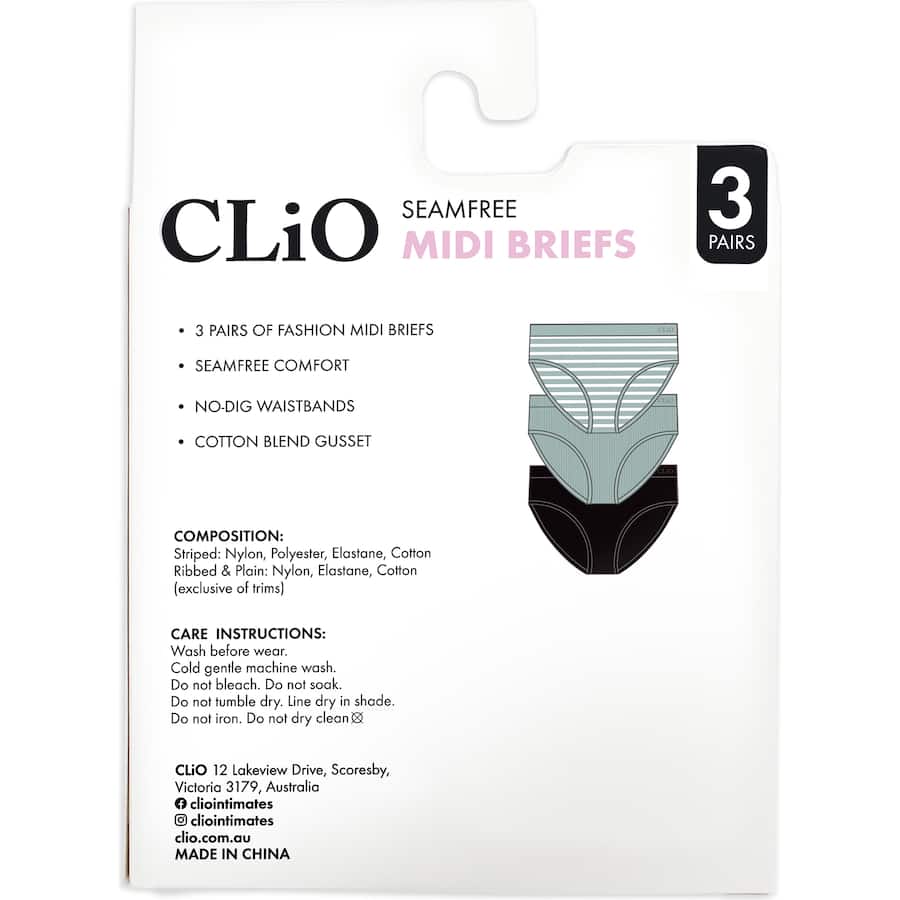 Clio Fashion Women's Underwear Midi Brief Assorted 12-14 3pack