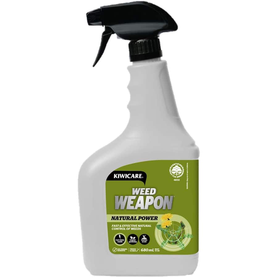 Kiwicare Weed Weapon Natural Power RTU bottle for organic weed control, safe for gardens and pets, fast-acting and eco-friendly.