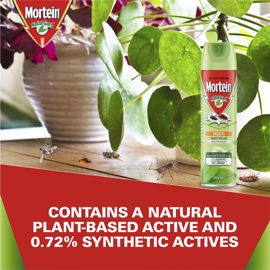Mortein Naturgard Multi Insect Killer Spray: eco-friendly solution for fast pest control in homes and gardens, safe for family and pets.