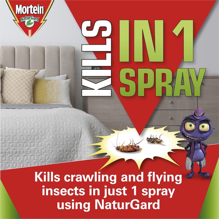 Mortein Naturgard Multi Insect Killer Spray, eco-friendly solution for ants, cockroaches, and flies, safe for family and pets.