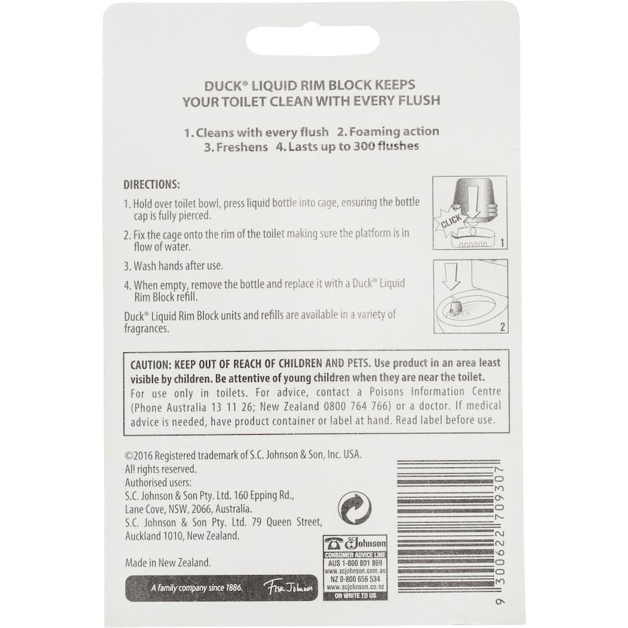 Duck Protect Plus Toilet Block Aqua Burst Primary, cleaning and freshening with each flush while lasting up to 300 uses.