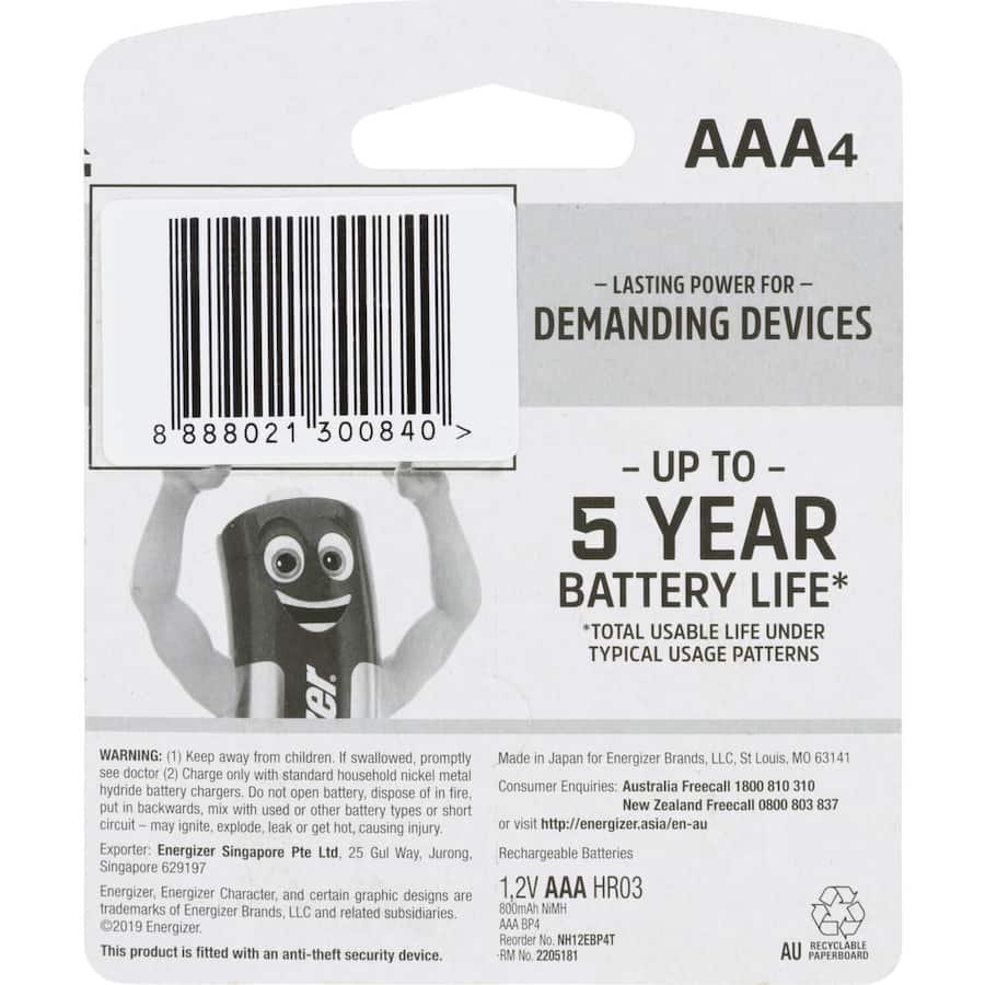 Energizer Aaa Battery Rechargeable 4pack
