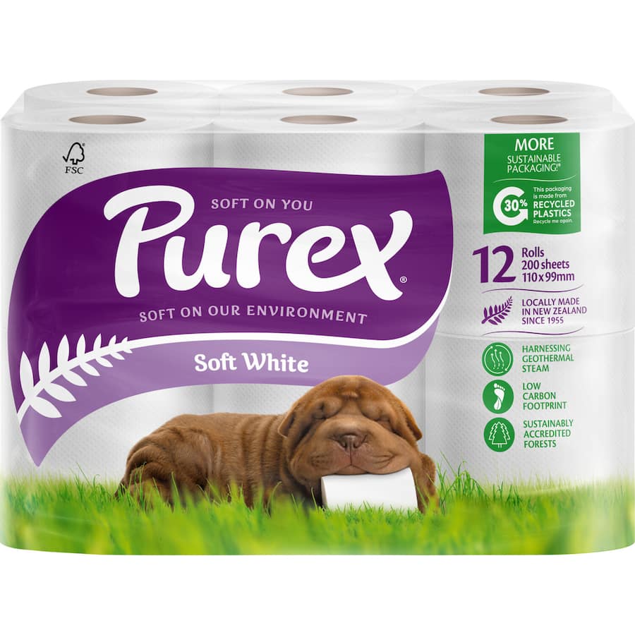 Purex Toilet Paper 12pk: Unscented, double-embossed, biodegradable 2-ply rolls for softness, strength, and eco-friendly hygiene.