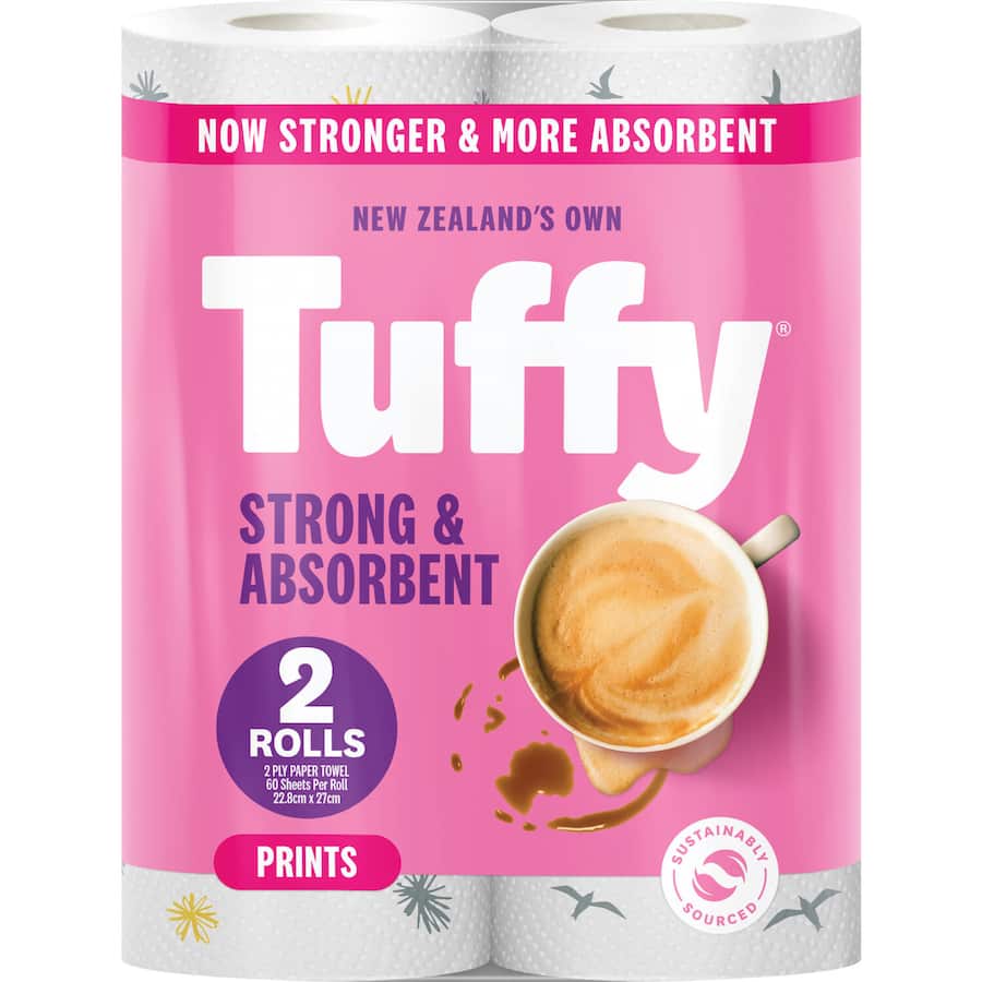 Tuffy Paper Towels Print pack features strong, absorbent sheets for tackling tough messes around the home and outdoors.