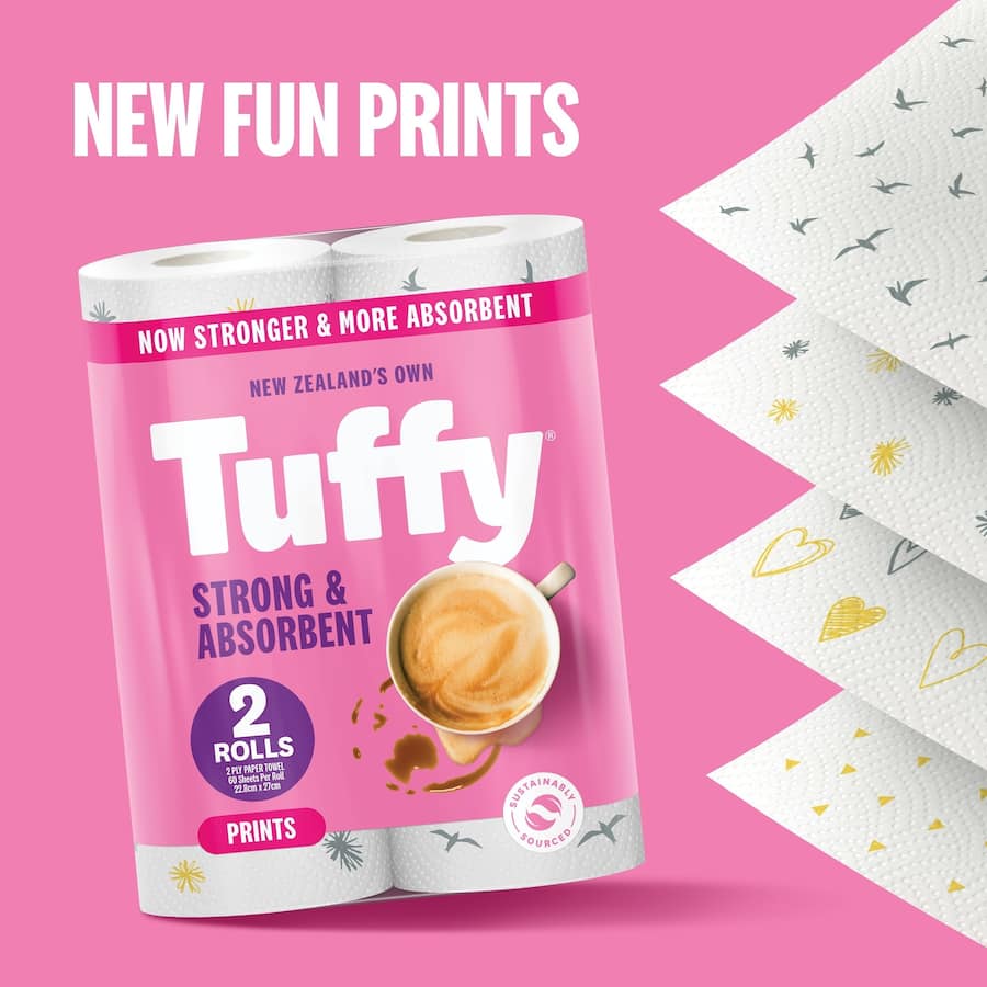 Tuffy Paper Towels Print, featuring strong, absorbent sheets for tackling tough messes and promoting a clean, sustainable home.