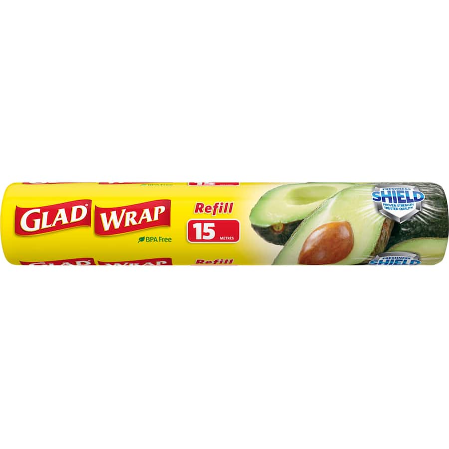 Glad Plastic Wrap Cling, BPA-free, offers tight sealing for food freshness, perfect for microwaving and freezer storage.
