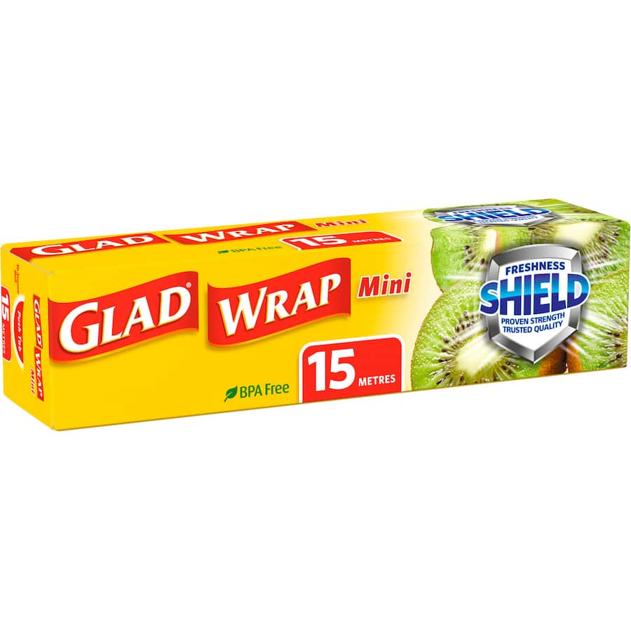 Glad Plastic Wrap Cling Mini for microwaveable food storage, seals freshness, prevents odors, ideal for small dishes.