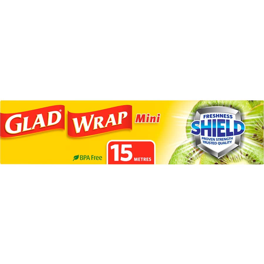 Glad Plastic Wrap Cling Mini - Microwaveable food wrap seals in freshness for small dishes, made from non-toxic polyethylene.