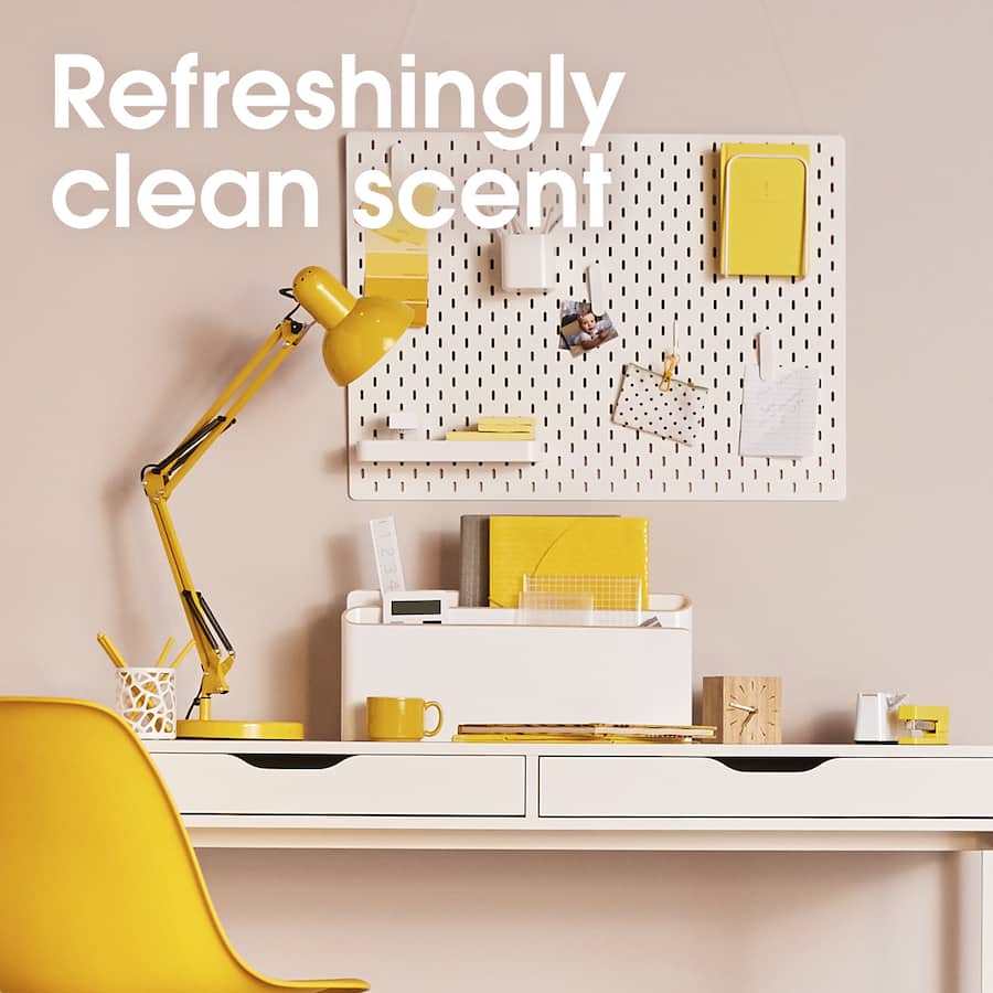 Pledge Furniture Polish Lemon enhances wood and laminate surfaces, removing fingerprints while leaving a refreshing lemon scent.
