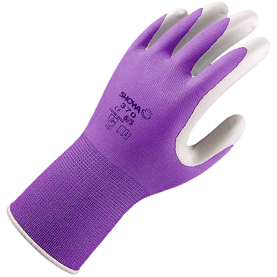 Showa 370 Garden Gloves in Small, featuring nitrile coating for grip, waterproof design, and reinforced palms for durability.