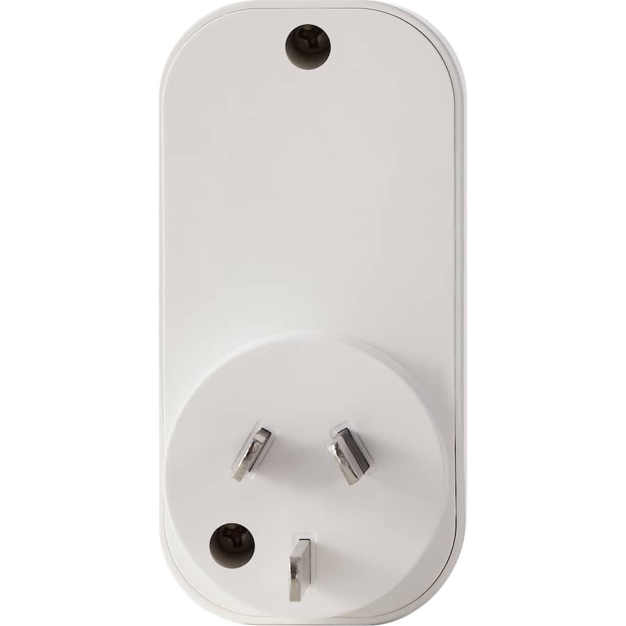 Vertical surge protector with dual outlets, designed to safeguard electronics from power spikes while saving space.