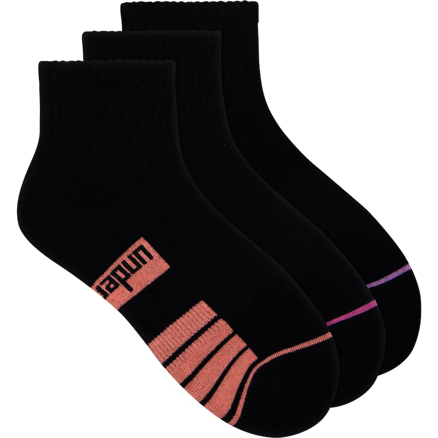 Underworks Ladies Socks Sports Quarter Crew Black Size 5-8 3pr