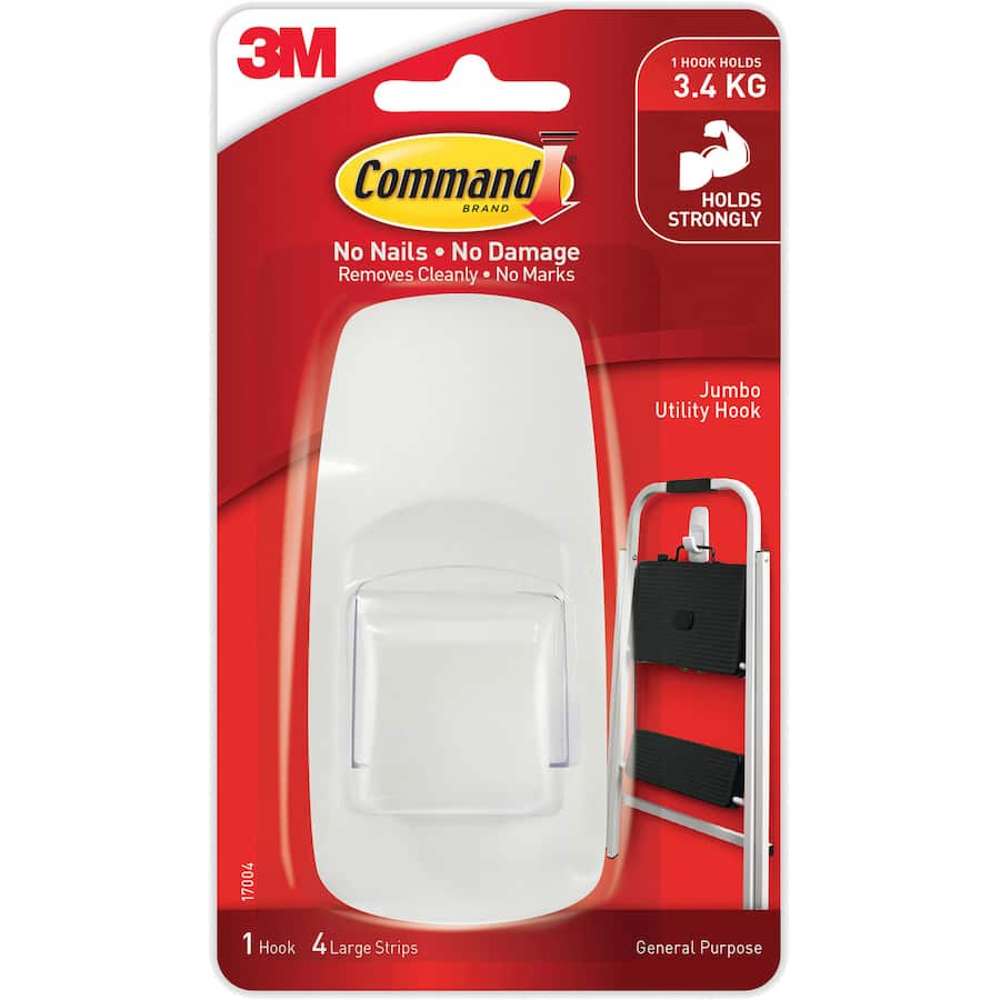 3m Command Hooks & Hangers Jumbo White Adhesive Hooks 1pack