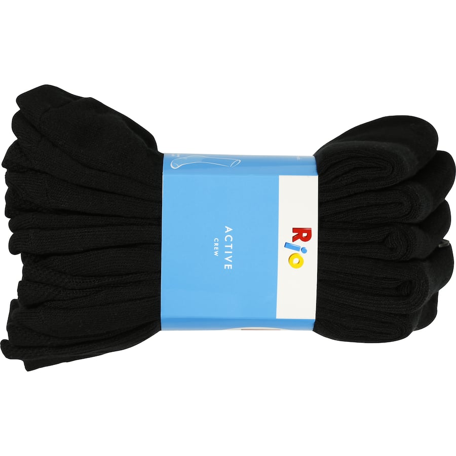 Rio Mens Socks Sport Crew Black Size 6-10 5pr