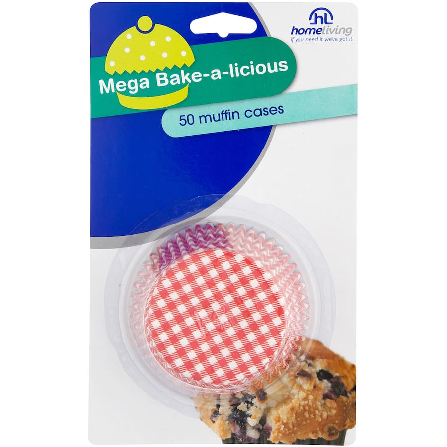 Vibrant Homeliving Baking Cups in assorted designs, perfect for muffins and cupcakes, featuring 50 durable cases.