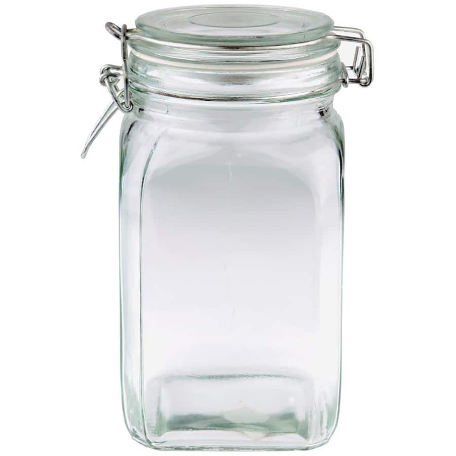 Kates Kitchen Glass Jar Square Clip Top 1.25L