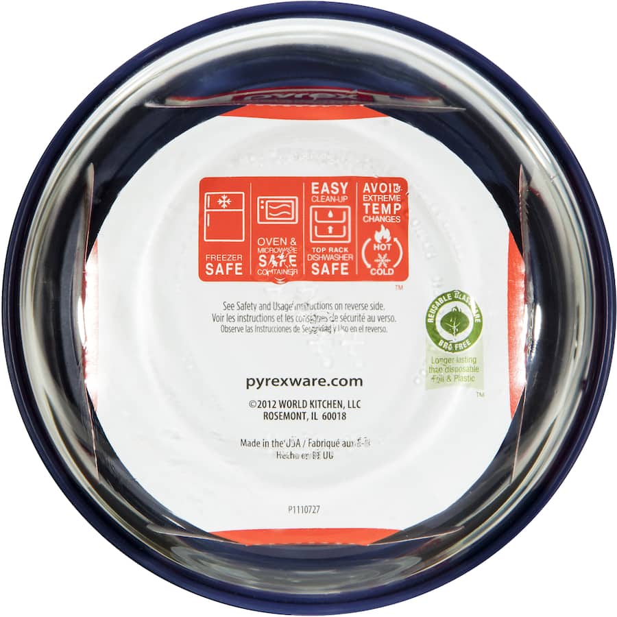 Pyrex round glass bowl with a lid, 2-cup capacity, ideal for meal prep, leftovers, and serving, stackable and dishwasher safe.