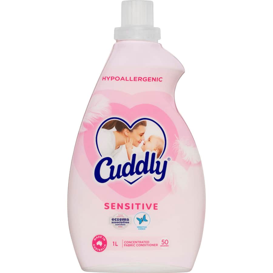 Cuddly Concentrate Fabric Softener for sensitive skin, hypoallergenic, 1L formula for 40 washes, ensures ultra-soft laundry.