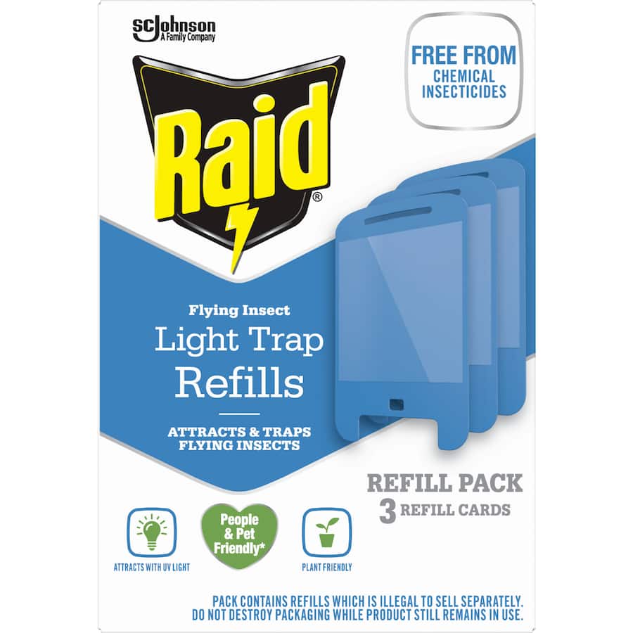 Raid Insect Light Trap attracting and capturing flying insects with UV light for a pest-free home or workspace.