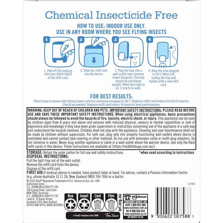 Discreet plug-in insect trap using UV light to attract and capture flying pests for a clean, safe home environment.