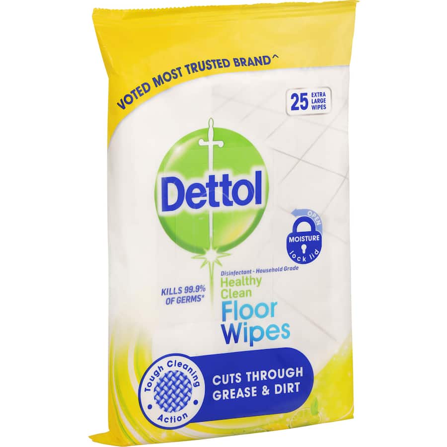 Dettol Antibacterial Floor Wipes in citrus scent, effectively remove dirt and germs for a fresh, hygienic home.