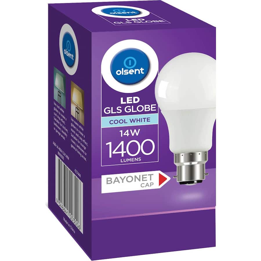 Olsent Bayonet Light Bulb Led 14w 1400 Lumen Cool 1pack