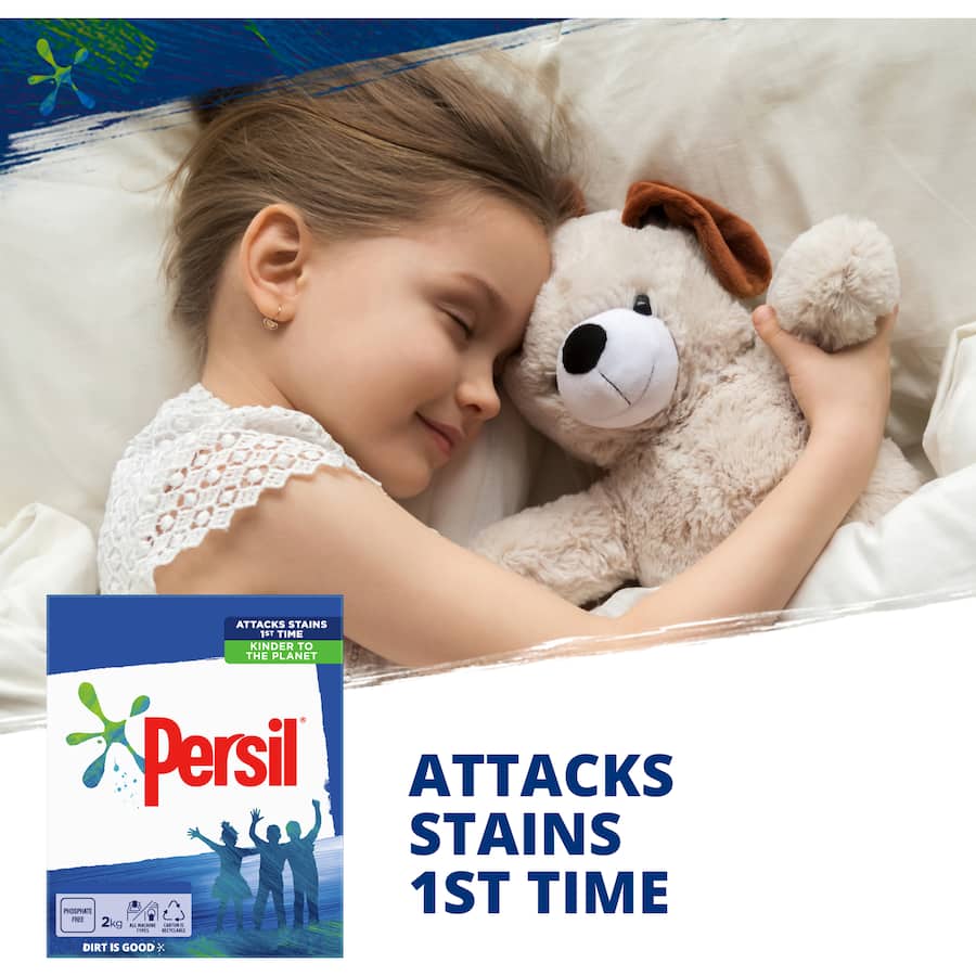Persil Active Clean Laundry Powder effectively removes tough stains in all washing machines, featuring eco-friendly ingredients.