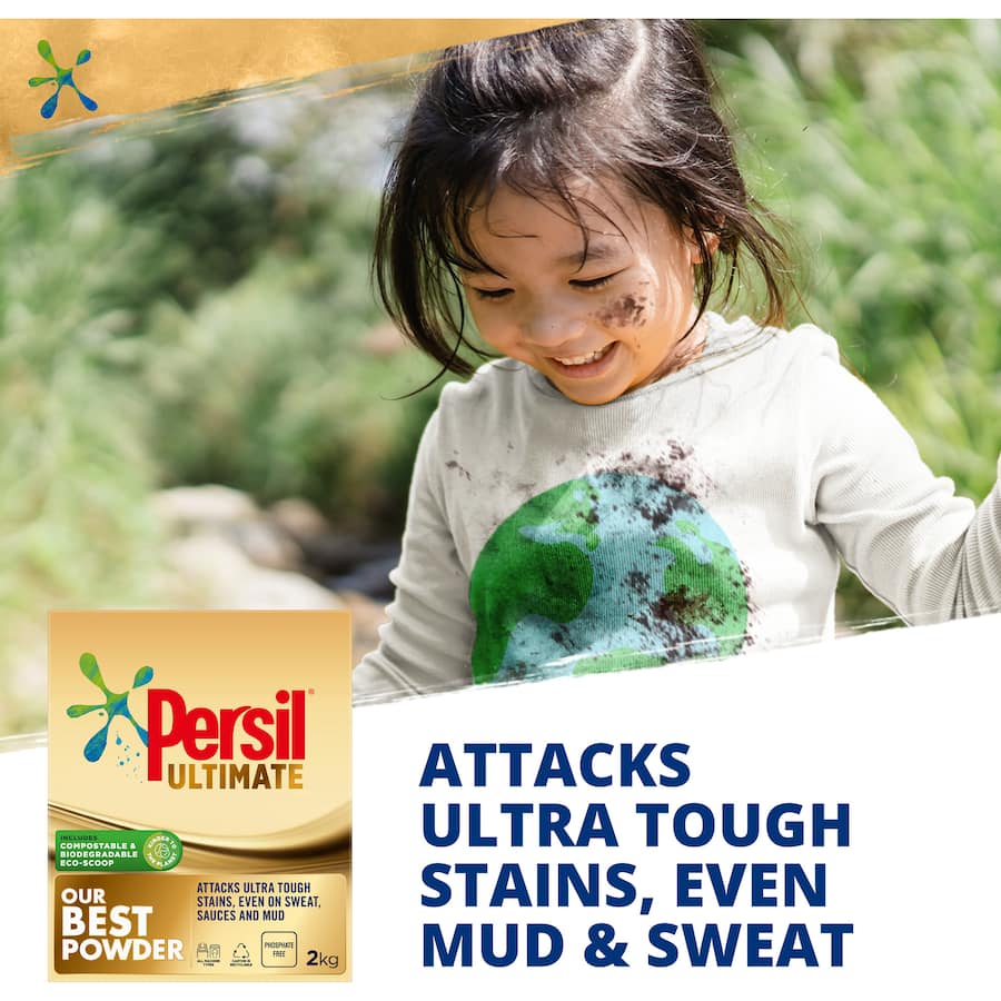 Persil Front & Top Loader Laundry Powder Ultimate for tough stain removal, eco-friendly formula, safe for all fabrics.