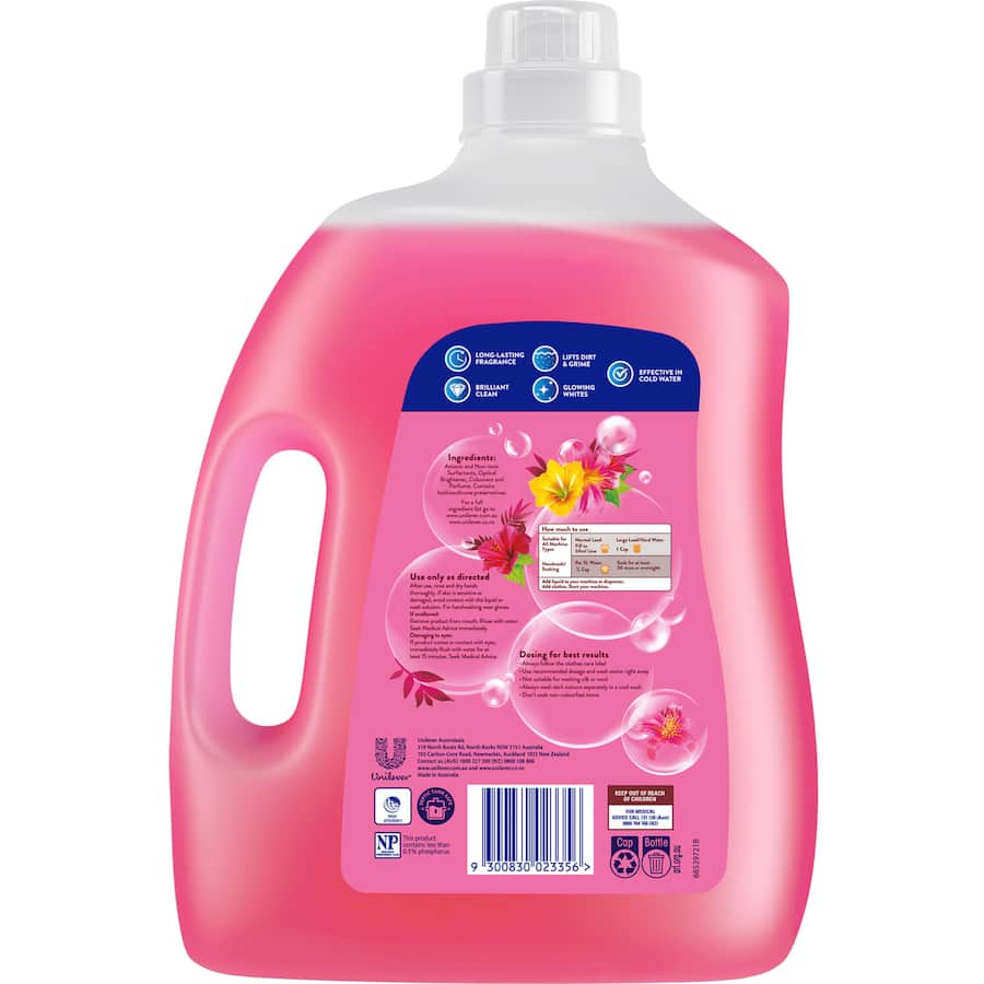 Surf Tropical Liquid Washing Detergent bottle for 80 washes, featuring a 5-in-1 formula and a vibrant floral scent.