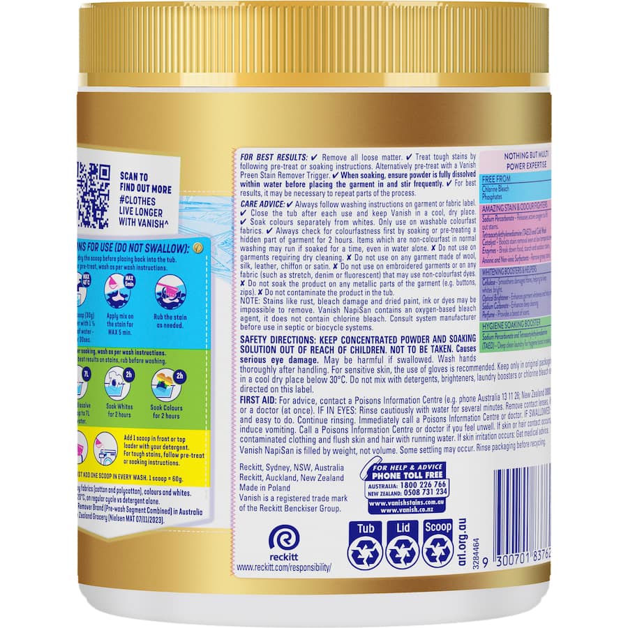 Vanish Napisan Gold Pro Oxi Action Stain Remover Crystal White Powder 1kg