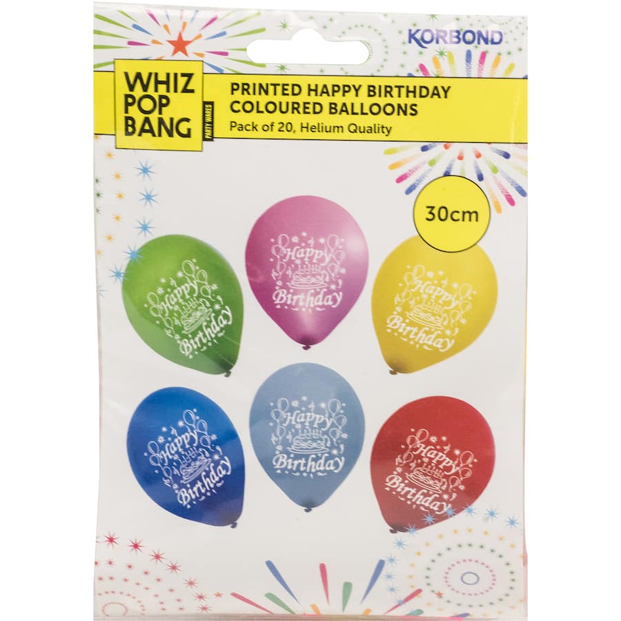Whiz Pop Bang Balloons Happy Birthday 30cm 20pack