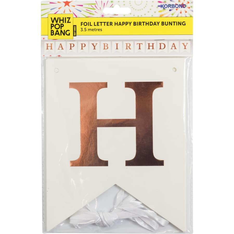 Vibrant foil "Happy Birthday" bunting, perfect for adding festive flair to any birthday celebration.