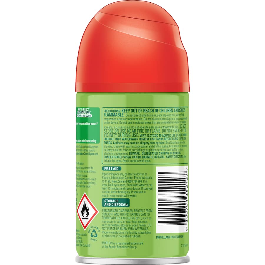 Mortein Naturgard Automatic Insect Control spray refill provides effective, automatic pest protection with a refreshing citrus scent.