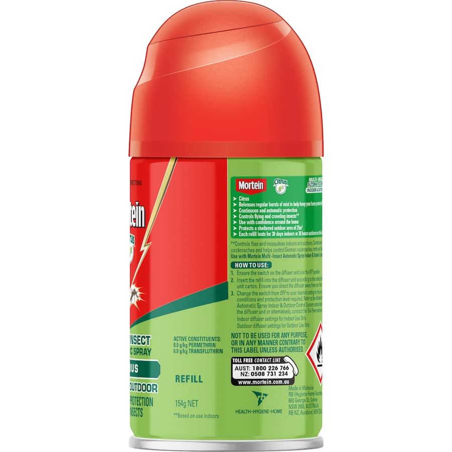 Mortein Naturgard Automatic Insect Control spray refill for pest-free living, effective against insects with citrus scent.