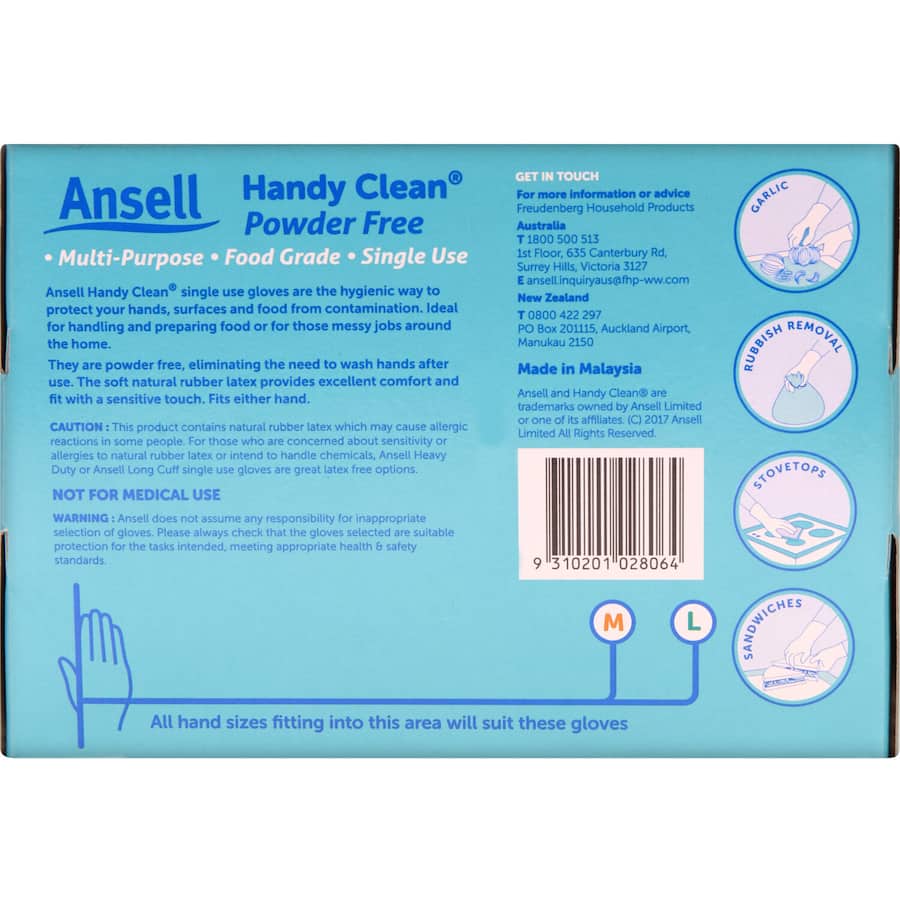 Vileda Ansell Handy Clean Latex Gloves M/l 50pack