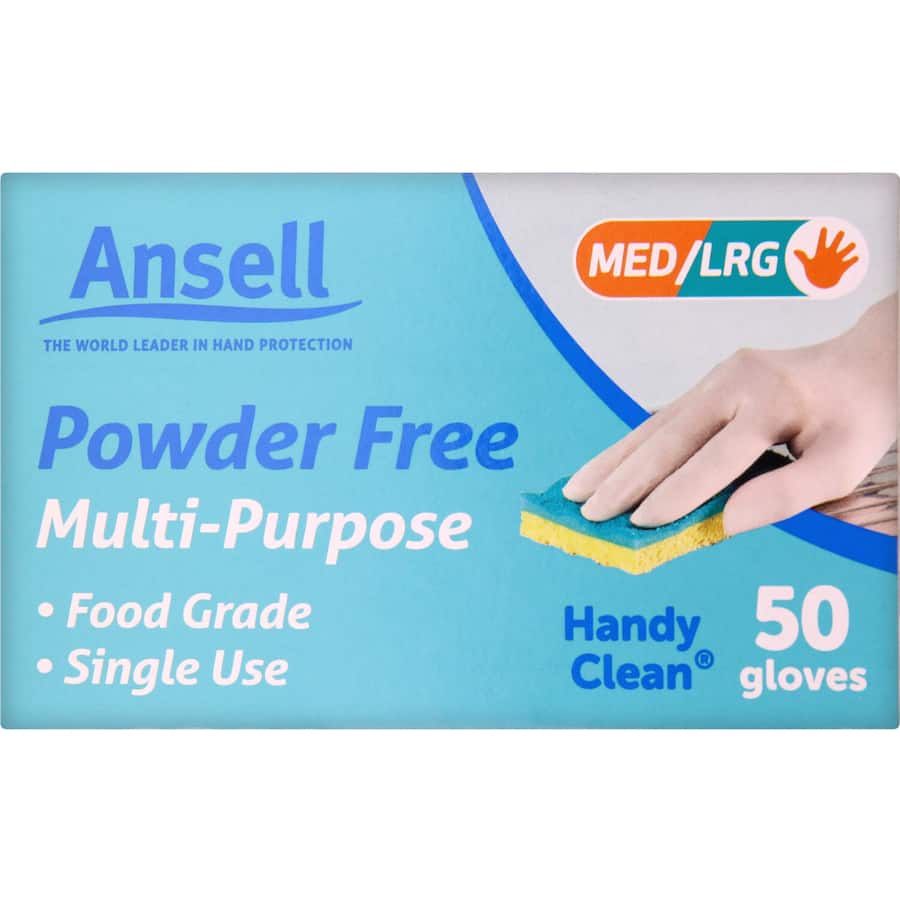 Vileda Ansell Handy Clean Latex Gloves M/l 50pack