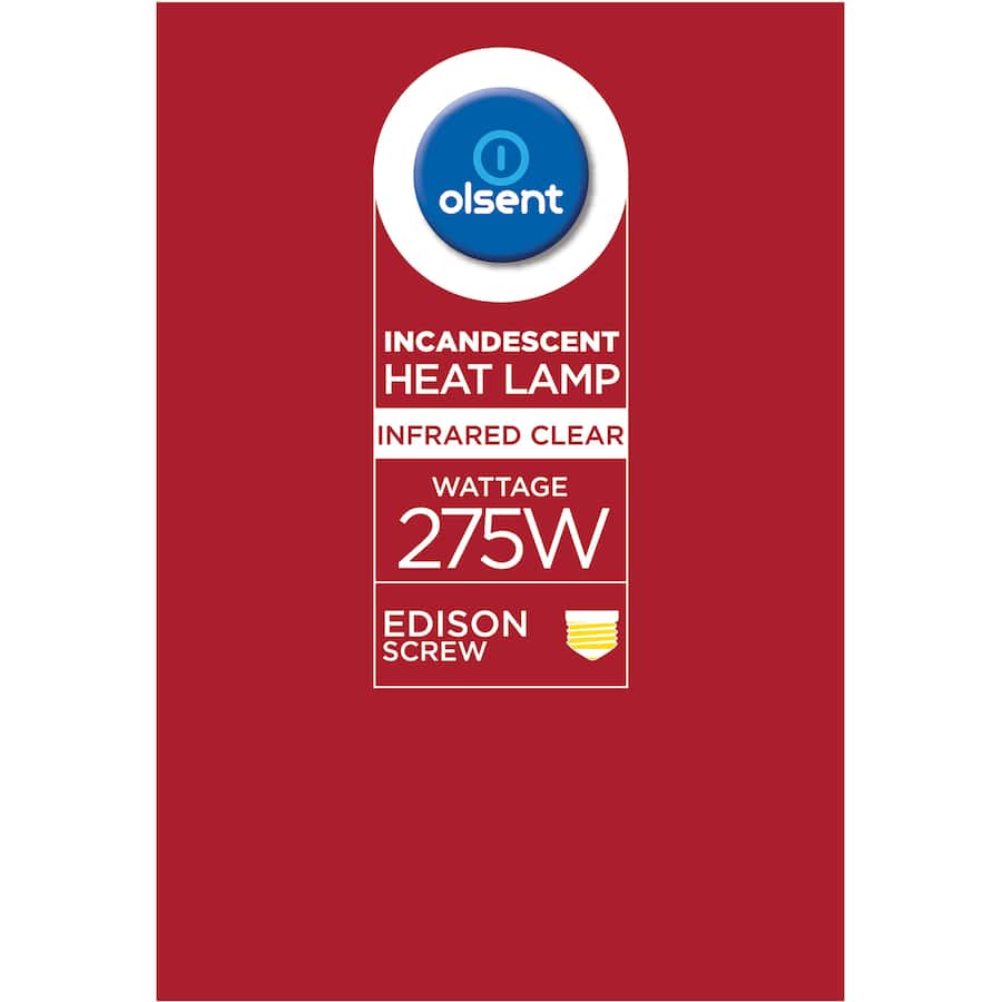 High-performance 275W heat lamp bulb for efficient warmth in workshops, homes, and for pets, featuring an easy screw base.