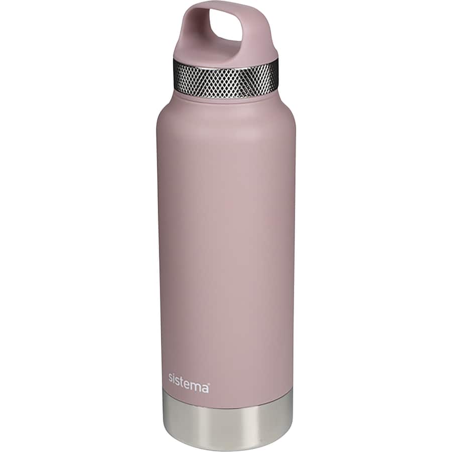 Sleek stainless steel insulated drink bottle, maintains temperature for 24 hours cold and 12 hours hot, perfect for hydration on-the-go.