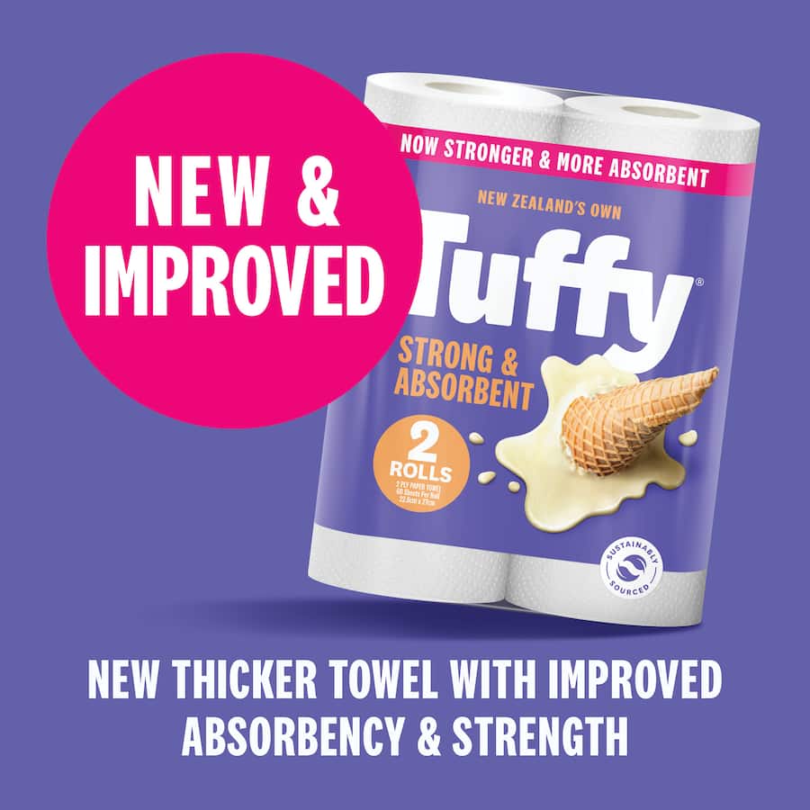 Tuffy Paper Towels White 2-ply, strong and absorbent, ideal for cleaning tough spills and messes, eco-friendly and durable.