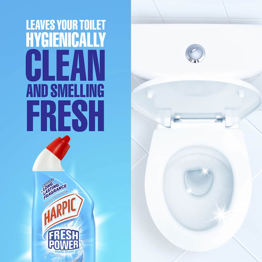 Harpic Fresh Power Toilet Cleaner Marine Splash, 700ml, effective disinfectant with marine fragrance for clean, hygienic toilets.
