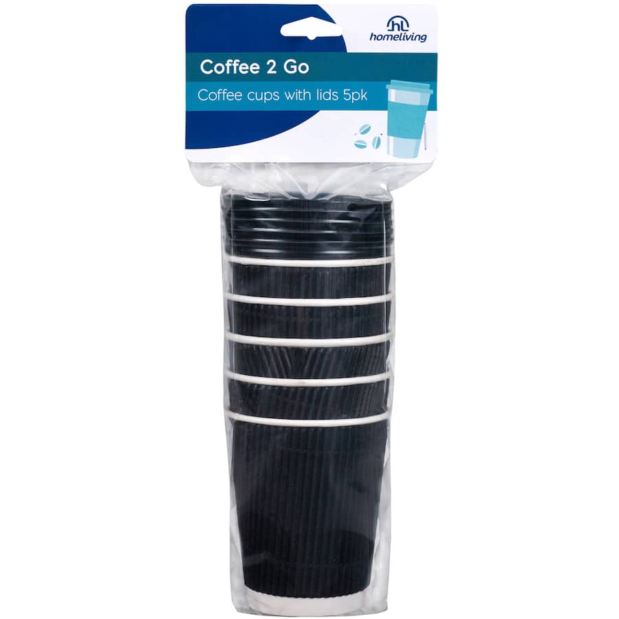 Homeliving coffee cups with lids, designed for on-the-go enjoyment, featuring a ripple wall for insulation and comfort.