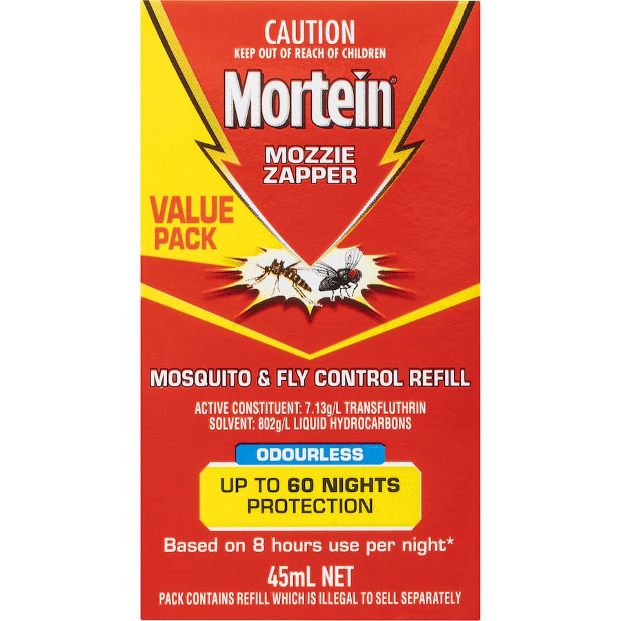 Mortein Peaceful Nights Plug In, repelling mosquitoes and flies for up to 60 nights with adjustable intensity for family comfort.