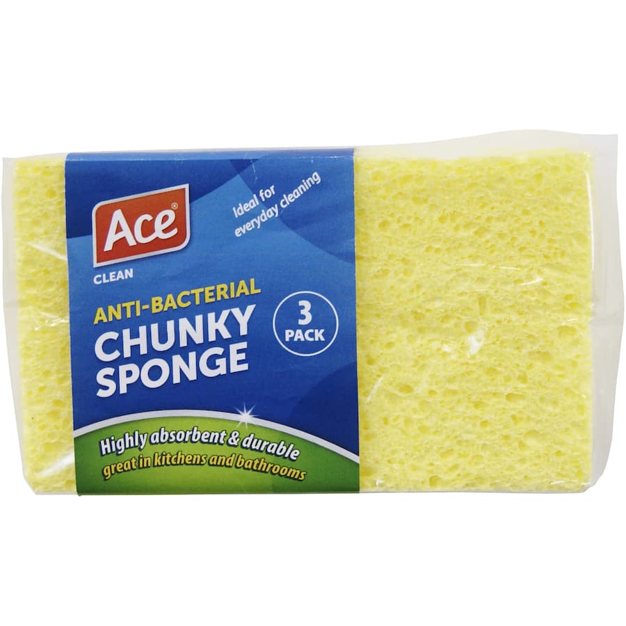 Thick, durable Ace Sponges Chunky provide effective, scratch-free cleaning for kitchens and bathrooms, ideal for tough messes.
