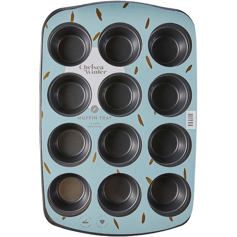 Chelsea Winter Non-Stick Muffin Pan, 12 cups; durable carbon steel for even baking, easy release, and cleanup.