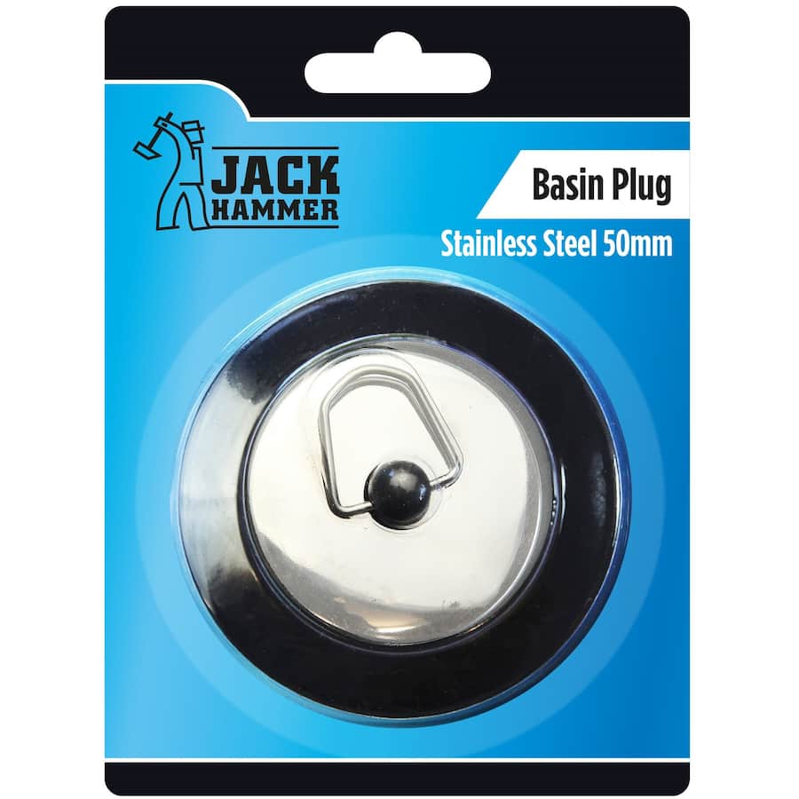 Sleek 50mm stainless steel basin plug designed for reliable water retention in bathrooms and kitchens.